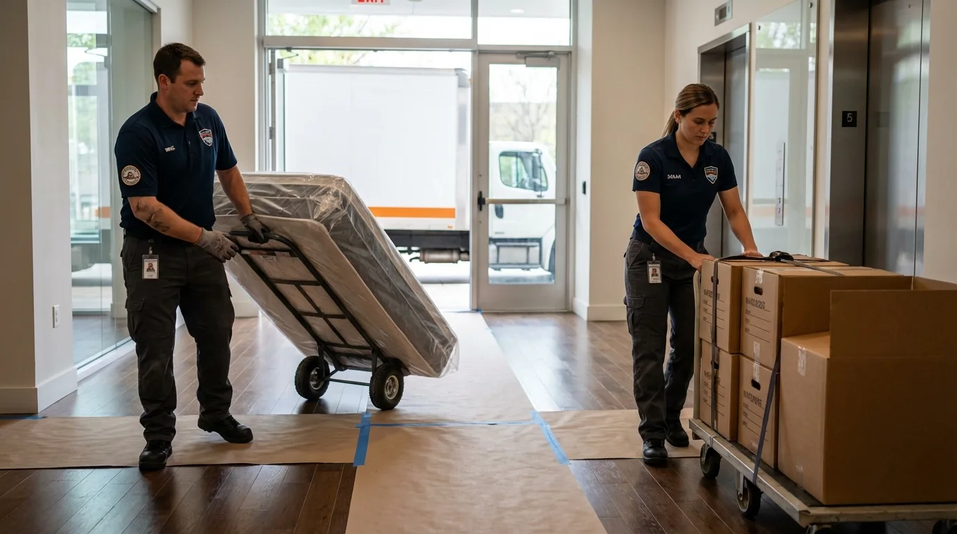 Professional apartment movers loading elevator in Provincetown, MA
