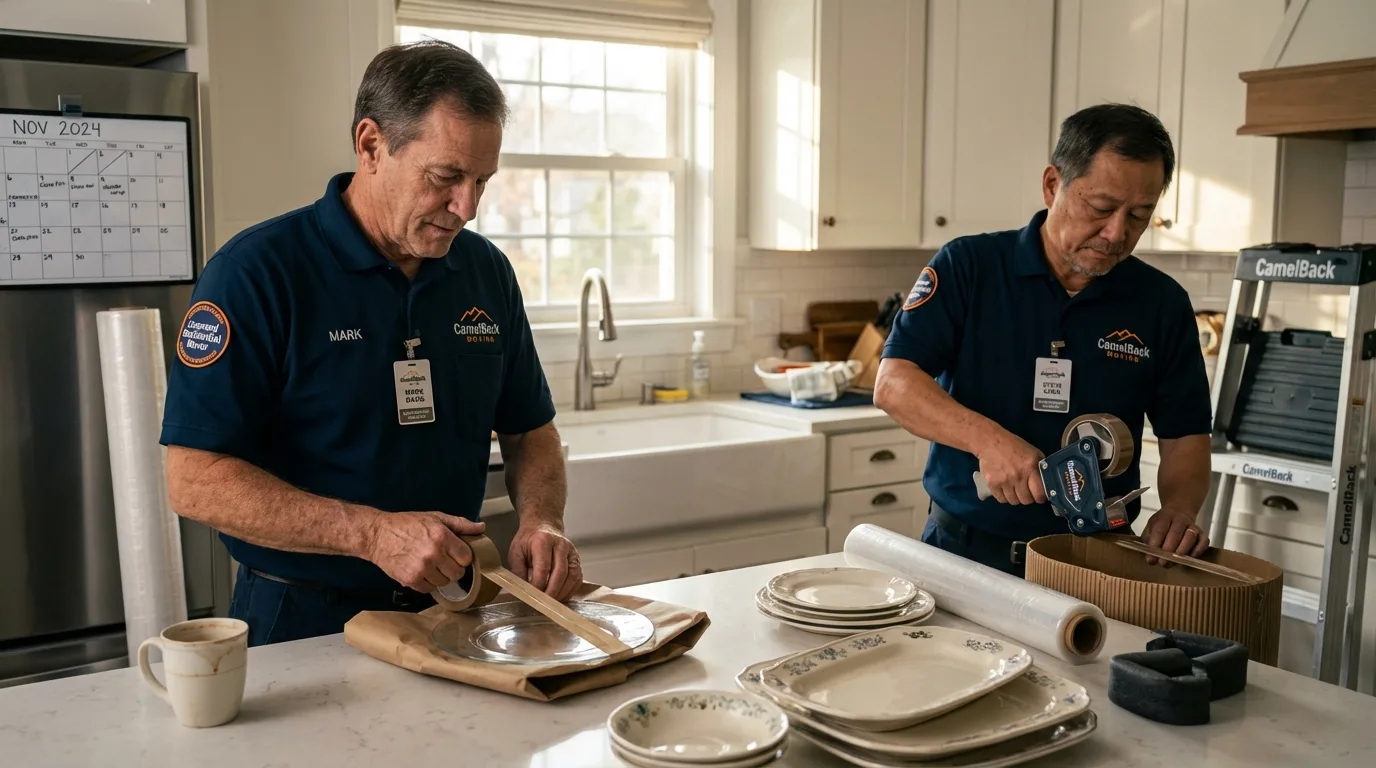 Professional crew packing kitchen dishware in Provincetown, MA